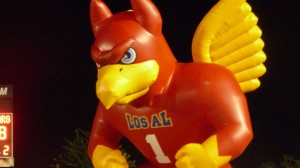The sight of the Los Alamitos balloon mascot has been known to pump up the Griffins' players.