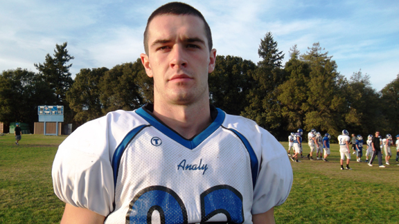 Senior Aaron Maher was MVP of the Sonoma County League from Analy of Sebastopol and led team to 12-1 record as a dominating receiver and defensive back. Photo by Harold Abend.