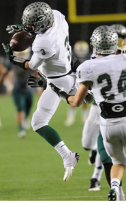 Aaron Knapp gets ready to grab his second interception for Granite Bay in the CIF D1 state final, this one with seconds left that clinched his team's win. Photo by Scott Kurtz.