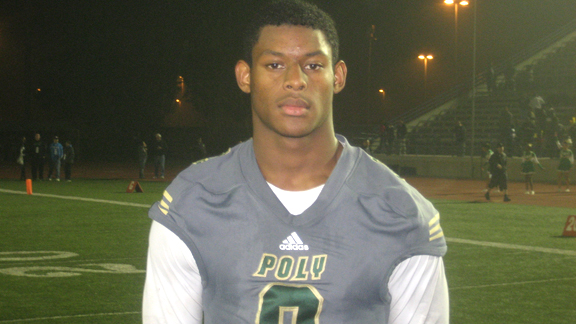 John "JuJu" Smith of Long Beach Poly has been a man among boys roaming the secondary for the Jackrabbits during the second half of this season. Photo by Ronnie Flores.