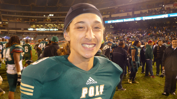 Junior quarterback Tai Tiedemann scored the winning touchdown in Long Beach Poly's 35-28 win over previous state No. 2 Corona Centennial last Friday night.