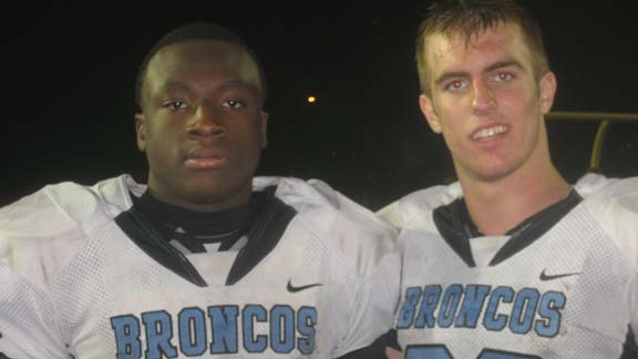 Two of the top sophomores in the CIF Central Section during the 2012 season were running back Bolu Olorunfunmi and defensive end Hayden Haupt, both from Division I champ Clovis North. Photo: Ronnie Flores.