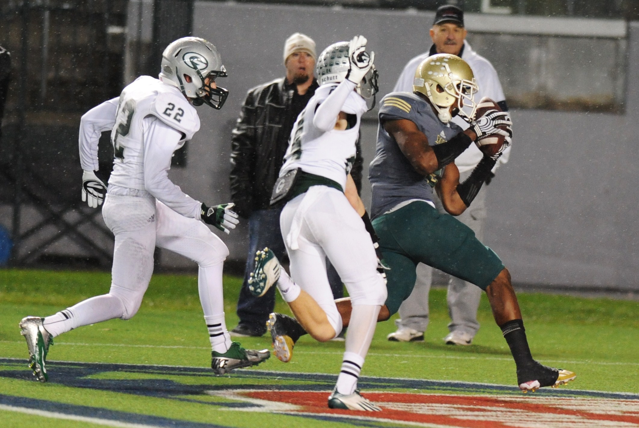 First team all-state multi-purpose player John "JuJu" Smith grabs a touchdown pass for Long Beach Poly in team's loss to Granite Bay in CIF Division I state bowl game. Photo by Scott Kurtz.