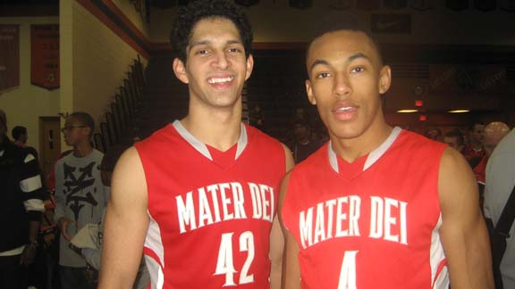 Mario Soto and Elijah Brown were instrumental when No. 2 Mater Dei of Santa Ana took top honors at the Tarkanian Classic in Las Vegas with a win in the final over host Bishop Gorman. Photo by Ronnie Flores.