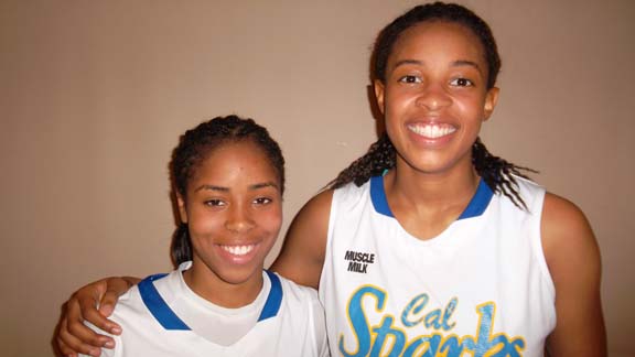 Jordin Canada of Windward and Erica McCall of Ridgeview were teammates on the Cal Sparks team that played at the Battle in the Boro in Nashville this past summer. Now, each is a finalist for Ms. Basketball State Player of the Year. Photo: Harold Abend.