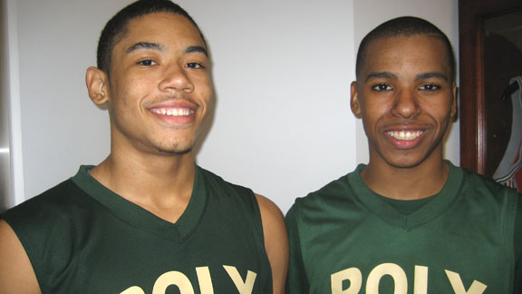 Both Kameron Murrell and K.J. Feagin stepped up on the perimeter for No. 1 Long Beach Poly in 60-54 win over No. 9 St. John Bosco of Bellflower. Photo by Ronnie Flores.