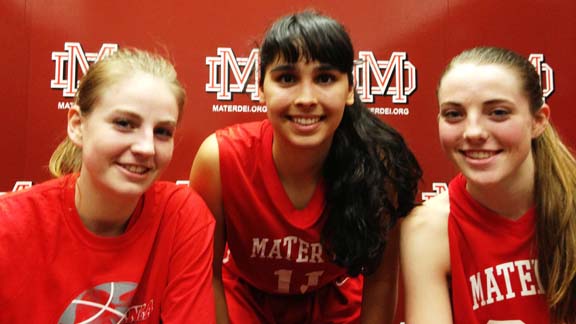 Karlie Samuelson, Andee Velasco and Katie Lou Samuelson all had their moments for No. 1 Mater Dei in win at Nike Extravaganza over Oaks Christian of Westlake Village. Photo by Harold Abend.
