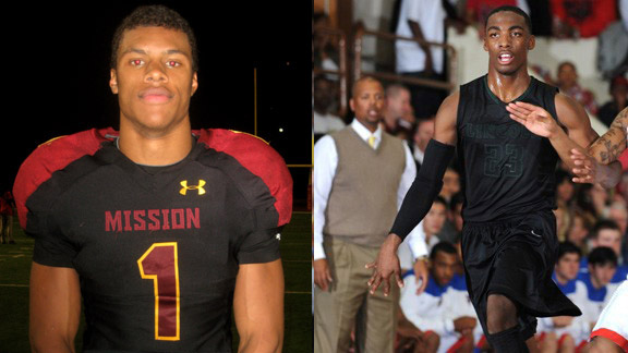 Max Redfield (left) has topped another strong group of first five players, including Tyree Robinson of San Diego Lincoln (right), to be named as this year's Grid-Hoop State Player of the Year. Robinson photo by Scott Kurtz.