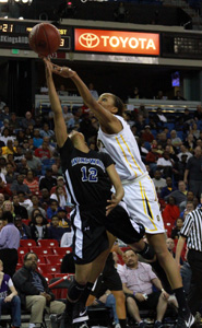 O'Dowd's Oderah Chidom tries to block shot on attempt by Windward's Jordin Canada during CIF Open Division girls final. Photo: Willie Eashman.