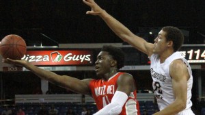 Mater Dei's Stanley Johnson attacks the basket in front of Mitty's Aaron Gordon in last year's CIF Open Division state final. Photo: Willie Eashman.