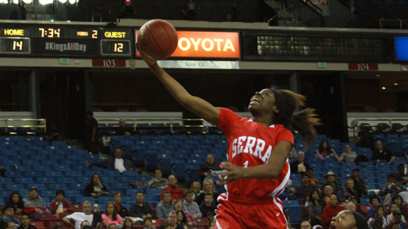 Sophomore guard Nautica Morrow from Serra of Gardena has an open lane to the basket in the CIF Division IV state final. Her team won its first state title and finished No. 14 overall in the state. Photo: Willie Eashman.