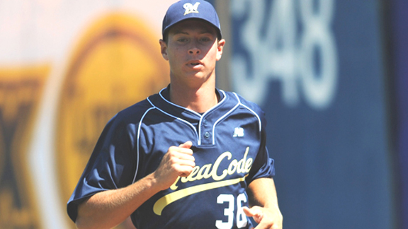 Stephen Gonsalves pitched five scoreless innings for state No. 1 Cathedral Catholic in its 2013 season opener. Photo: Scott Kurtz