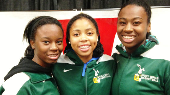 Tania Lamb, Arica Carter and Keyla Morgan are key players for Long Beach Poly as it will attempt to win the school's fifth CIF state championship in girls basketball on Friday in Sacramento. Photo: Harold Abend.