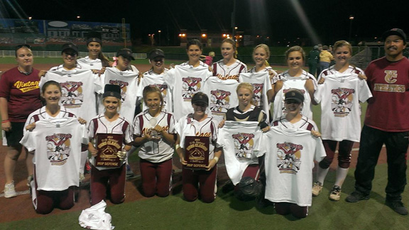 The Vintage of Napa softball team collected wins and gear by winning Anderson tourney. Photo courtesy school.