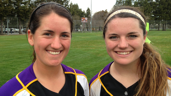 Crystal Williams (left) and Arizona State-bound pitcher Johanna Grauer were top players for FAB 50 ranked Amador Valley of Pleasanton. Photo: Harold Abend. 