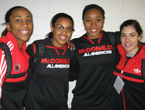 Oderah Chidom, Erica McCall, Kendall Cooper and Kelsey Plum (L-R) are all smiles after helping the McDonald's West team to victory. 