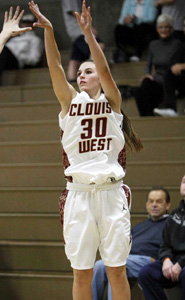 Clovis West's Emily Anderson fires away during a game last season.