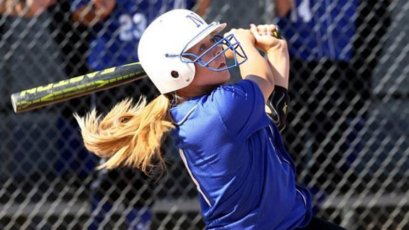 2012 Ms. Softball Player of the Year Emily Lockman watches one go deep for Norco in a game last season. Her former team (she's now in college) remains in this week's D1 state rankings. Photo courtesy of Lockman family.