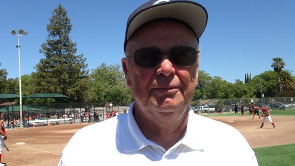 Although his team lost in Thursday's CCS semifinals, there doesn't seem to be any signs that Carlmont of Belmont softball coach Jim Liggett won't be continuing his march toward 1,000 wins next season. Photo: Harold Abend.