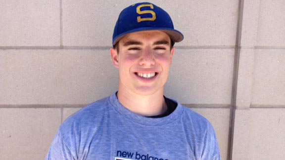 Sean Watkins, who played second base and pitched in the 2013 season for Serra of San Mateo, bounced back from getting hit by a pitch during Oakland A's Area Code tryout. Photo: Mark Tennis.