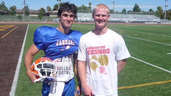 QB Zack Johnson from Kimball of Tracy (left) and QB Zack Johnson from Calaveras of San Andreas have become Central California Lions' All-Stars. Photo: Paul Muyskens.