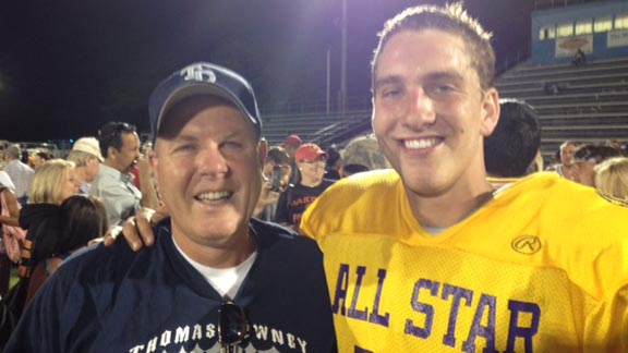 Happy Father's Day to Lynn Zwahlen (left), who is with his son, Aaron, the MVP of the 40th annual Lions All-Star Game played Saturday night in Modesto. Photo: Mark Tennis.