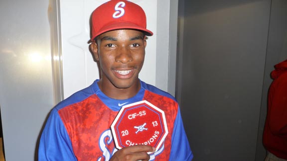 For leadoff hitters, there was perhaps no player in the state as exciting to watch during the 2013 season as junior Denz'l Chapman from Serra of Gardena. Photo: Mark Tennis.