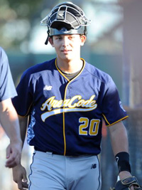 Catcher Alex Jackson walks off the field during Milwaukee Brewers' Area Code Games contest last summer against the Oakland Athletics. Photo: Scott Kurtz.