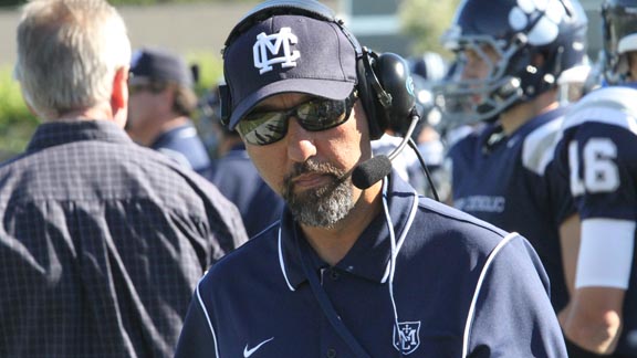 Mazi Moayed shows intensity on the sidelines during a Marin Catholic game from last season. He is starting his fourth season as head coach. Photo courtesy Bill Schneider/VarsityPix.