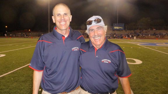 Head coach Joe Cattolico and his father, Butch, have helped Pleasant Grove to a 4-0 start. Butch, the former head coach at Los Gatos, is offensive coordinator. Photo: Mark Tennis.