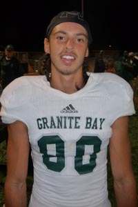Senior receiver Marc Ellis had 11 catches for 159 yards and 2 TDs in Granite Bay's win at Pittsburg. Photo: Mark Tennis.
