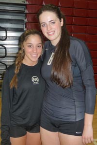 Gabriella Carta-Samuels (left) and Alexa Dryer play for state-ranked Mitty volleyball team.