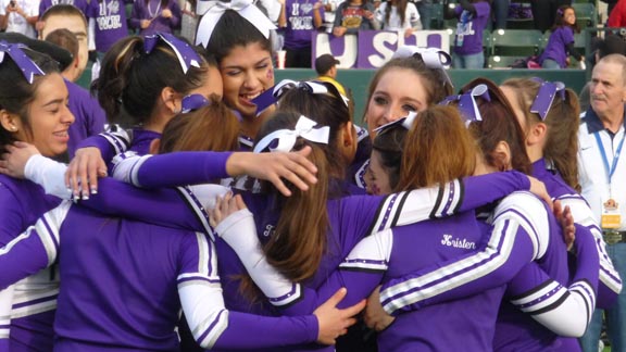 Cheerleaders from the CIF Central Section's Washington of Easton hug after team won 2011 CIF Division III bowl game. There are many in that section that want to see their teams in the future considered for the north instead of the south.