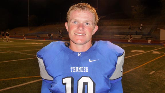 Rocklin QB Logan Webb managed a smile after game his team lost to Pleasant Grove. He was probably smiling a lot after last week's win over Granite Bay. Photo: Mark Tennis.