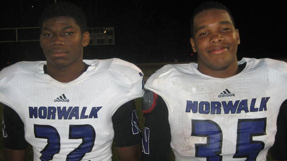 Running back Rashaad Penny (left) is one of the state's best at his position while another top player for D2 South No. 12 Norwalk is Xavier Fuery. Photo: Ronnie Flores.