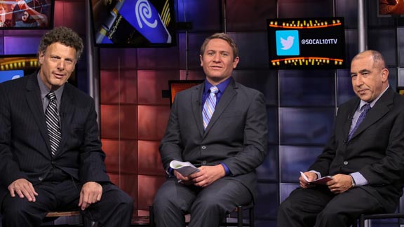 Many of Southern California's top teams get broken down during the weekly Varsity Roundup show on Time Warner Cable in Southern California. Analysts Randy Rosenbloom (left) and Eric Sondheimer flank host Danny Page. Watch Wednesdays at 8 p.m. on Channel 354 in Los Angeles and on Channel 825 in San Diego.
