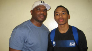 Kelton Conway of No. 10 El Camino Real stands with his father, Curtis, the former Hawthorne High and USC track star.