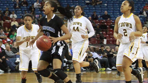 In action from last year's first-ever CIF Open Division state final, Jordin Canada from Windward of Los Angeles is about to make a move to the basket. Photo: Willie Eashman.