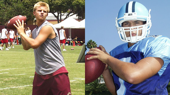 Jimmy Clausen (left) threw for 57 TDs as a sophomore at Oaks Christian while David Koral had 56 as a junior at Palisades. Koral also holds the state and national records for most yards passing in one game.