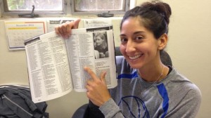 New St. Bernard coach Michelle Greco points to page in the Cal-Hi Sports where she is listed as the Ms. Basketball State Player of the Year. 