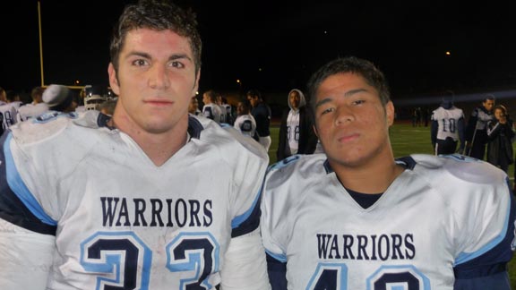 Fullbacks Jesse Osuna (left, a junior) and sophomore Travis Tuitele both had big gainers and impressed as lead blockers in Valley Christian's win over previously unbeaten Terra Nova.