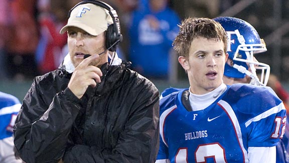 Co-coach Troy Taylor and QB Jake Browning of Folsom teamed up to create an offense unmatched in California history for passing yards and TDs. Photo: James K. Leash/SportStars.