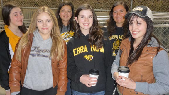 Margaret Lie (far right), the niece of Cal-Hi Sports editor Mark Tennis, and her friends from Terra Nova showed up in force to support their team during game against Valley Christian. 