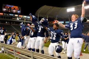 Bakersfield players salute their fans after winning school's first CIF state football title in 86 years. Photo: Scott Kurtz.