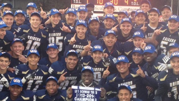 Players from Central Catholic of Modesto look good in the blue hats after they won CIF Sac-Joaquin Section D4 title on Saturday against Hilmar. Photo: Paul Muyskens.