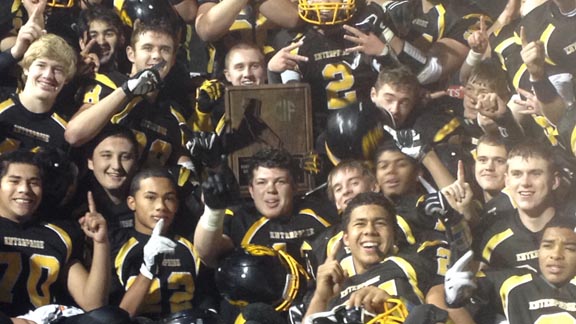 Players from Enterprise of Redding headed back home for a 200-mile drive with a lot of smiling faces after they defeated Manteca 27-21 in CIF D2 NorCal bowl. Photo: Paul Muyskens.