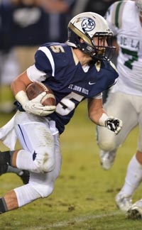 Sean McGrew's darting moves and cutback skills were effective for St. John Bosco vs. De La Salle. Photo: Scott Kurtz.