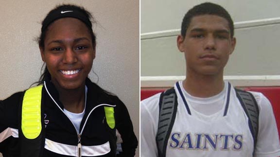Junior forward Lauryn Bell from Bradshaw Christian of Sacramento and senior guard Trey Kell from St. Augustine of San Diego share more than rhyming names. They are both in this week's state honor roll. Photos: Harold Abend & Ronnie Flores.