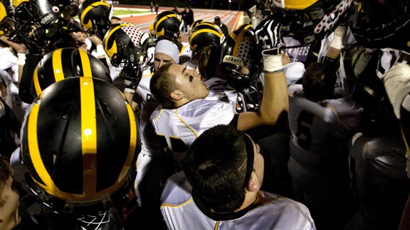 Players from Del Oro of Loomis get excited after clinching berth in last year's CIF Division I state bowl game with win over San Mateo Serra. Photo: Norbert von der Groeben/SportStars.