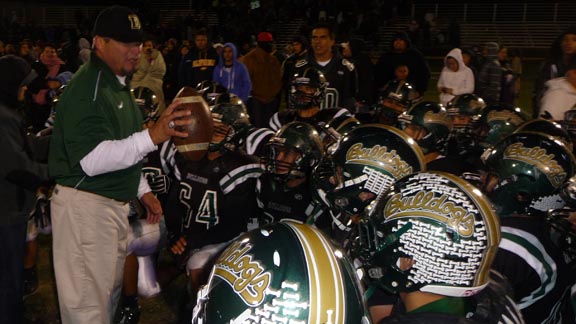 Le Grand head coach Rick Martinez has directed a top small school football program for many years. This year's team was led by his son, Ryan, and finished 12-0. Photo: Mark Tennis.